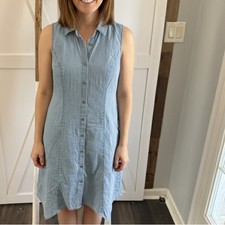 LOGO by Lori Goldstein Handkerchief Hem Denim Light Blue Dress Sm