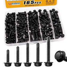 165Pcs 8 10 Self Tapping Screws, Sheet Metal Screws, 410 Stainless Steel Black