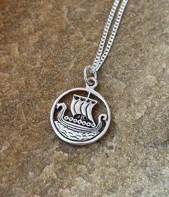 Kette Anhänger Wikinger Schiff Odin Silber 925 Ornamente Thor Tyr  Freya K2.7
