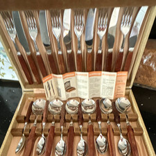 Glosswood 24pc Stainless Steel Cutlery Set Wood Handles Wooden Case, 6 Place