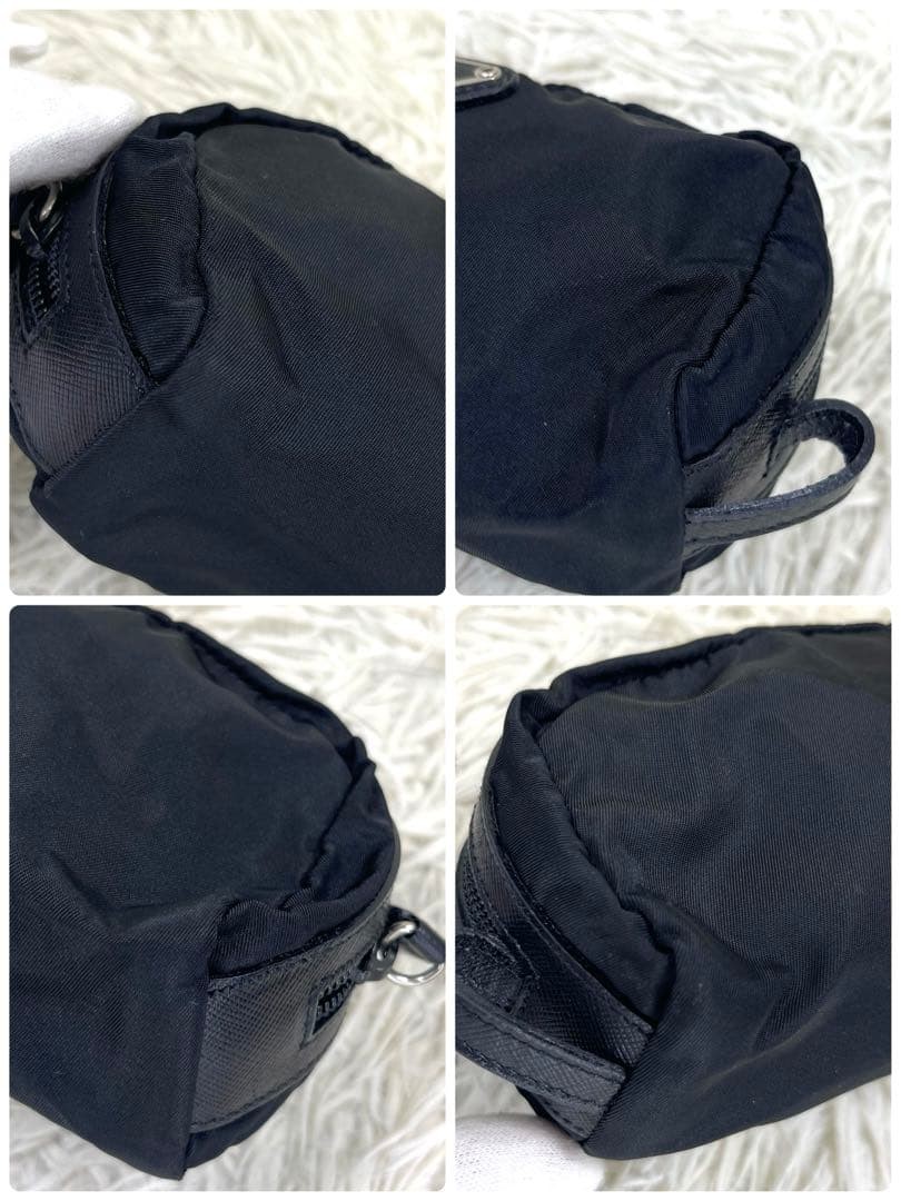 PRADA Pouch Nylon Triangular Logo Plate Black Lea… - image 7