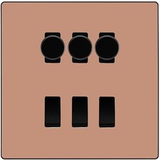 BG Evolve Polished Copper 6G Switch 3x Trailing Edge LED Dimmer 3x 2Way Custom