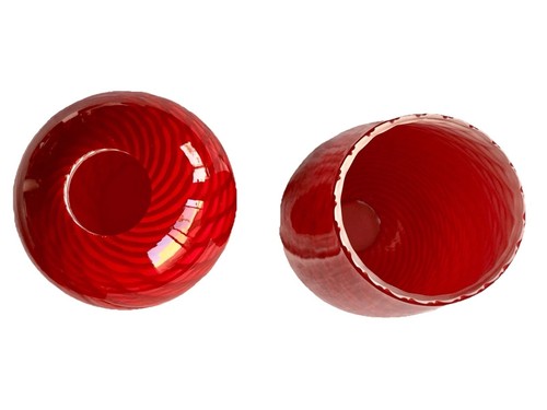 Set of 2 Red Swirl Art Glass Pendant Globe Light Shade White Textured Glass 6.5” - Picture 6 of 24