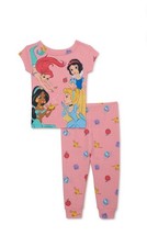 Disney Princess Girls Pink Pajama Set Ariel Snow White Jasmine Cinderella 9-12M