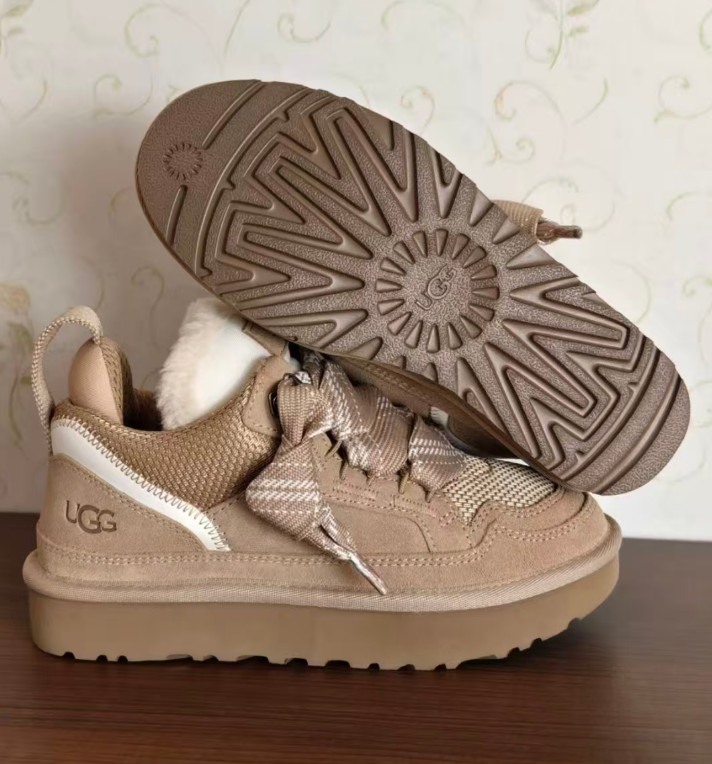 Women's UGG LOWMEL Suede Canvas Sneakers Sand Beige Classic Casual Shoes