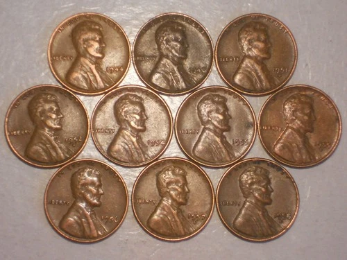 Lincoln Wheat Cents (VF-XF, Attractive Lot of 10)