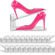 20 Pack Clear Shoe Slots Organizer - Adjustable Height 3.7''to 7.7'' Shoe sta...