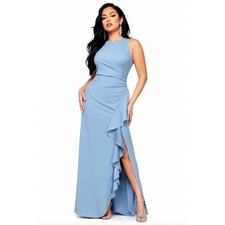 Alex Eve by Alex Evenings Sky Blue Ruched Ruffle Front Slit Gown Dress Size 8
