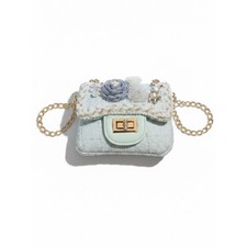 New Girls' Mint Tweed with Charms Mini Crossbody Shoulder Bag Purse Chain Strap