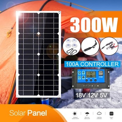 300W 12V Solarpanel Solarmodul 100A Ladegerät USB Kit für Auto Wohnmobil DE