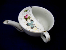 Antique Invalid Feeder - Floral Decor on Top Partial Covering -Gold Rims
