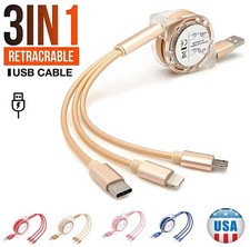 3 in 1 Fast Charging Cord For IOS/Type C/Micro Retractable USB Charger Cables US