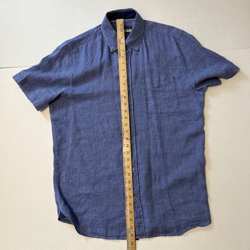 32 Bar Blues Shirt Mens Medium Periwinkle Short Sleeve Button Up Linen Blend - Picture 4 of 10