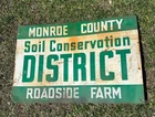Antique VINTAGE SOIL CONSERVATION Farm Tin Metal Sign Monroe County Wisconsin Ad