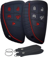 Silicone Key Fob Cover Remote Keyless Case Protector Black with Red / White 