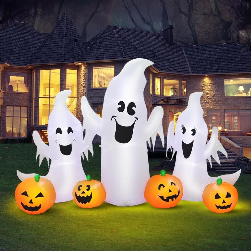 Best 7FT Length Halloween Inflatable Ghosts and Pumpkins, 3 Inflatables with Led