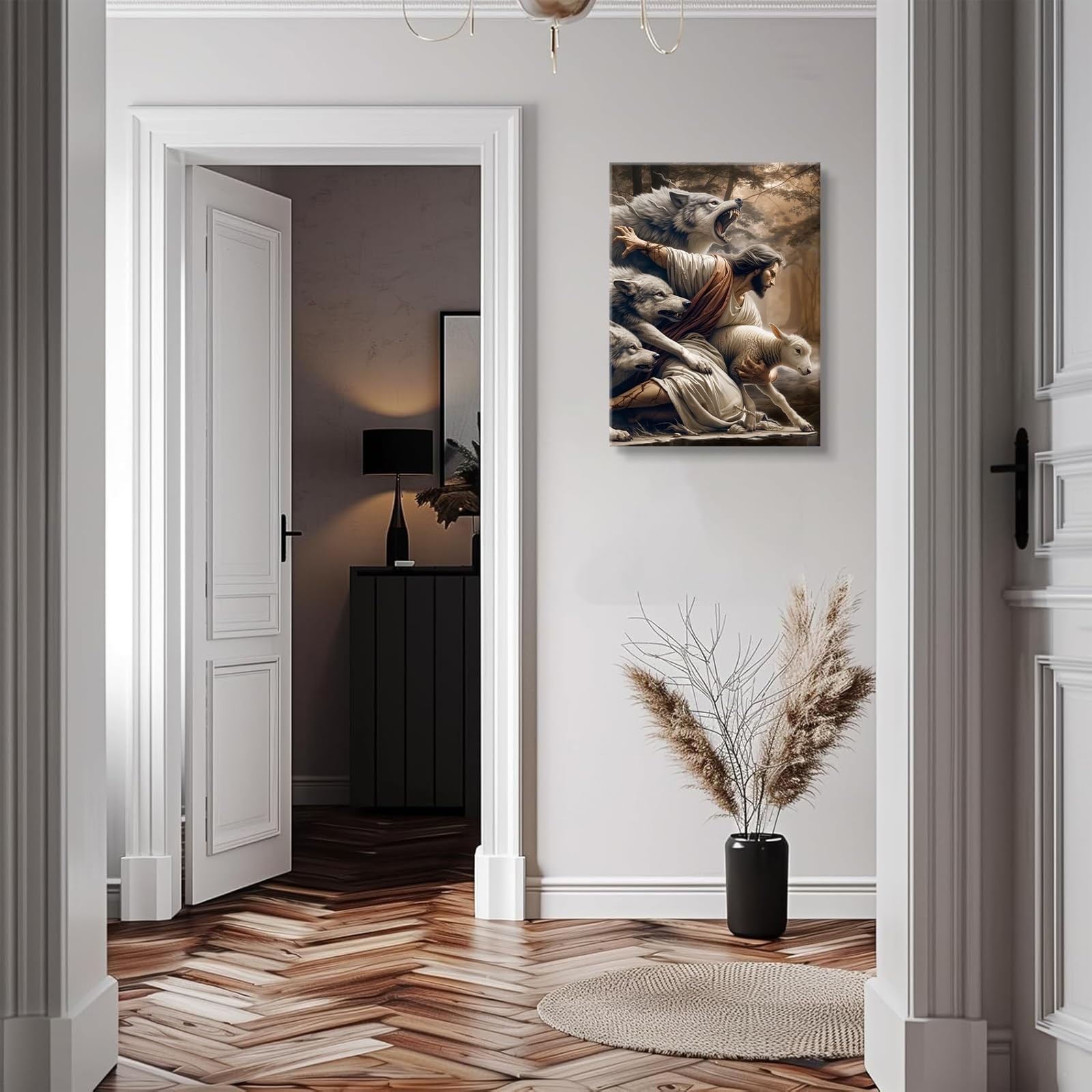 Jesus and Lamb Canvas Wall Art Jesus Saves The Lost Lamb Picture Wall Decor G...