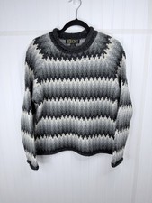Vintage Fair Isle Nordic Wool Knit Fisherman Crewneck Sweater M Gray Oversized