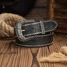 Women's Western Leather Belt Floral Embossed Cowgirl Hand Tooled Hand Painted