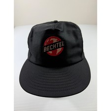 Vintage Bechtel Corp Logo Hat Black 5 Panel Strapback Engineering Workwear Cap