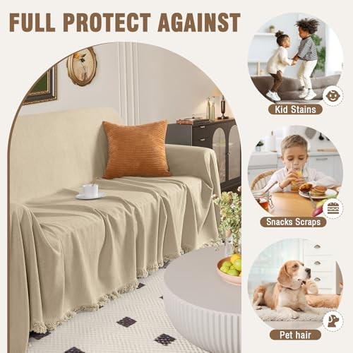 Couch Cover Blanket Sectional Sofa Covers Thick Durable Couch 71" x 134" Khaki - Picture 4 of 7