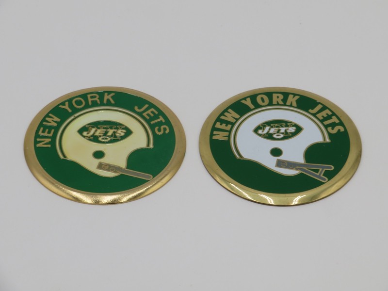 (2) RARE International Crest NEW YORK JETS NFL Football Metal Medallions - 3 IN