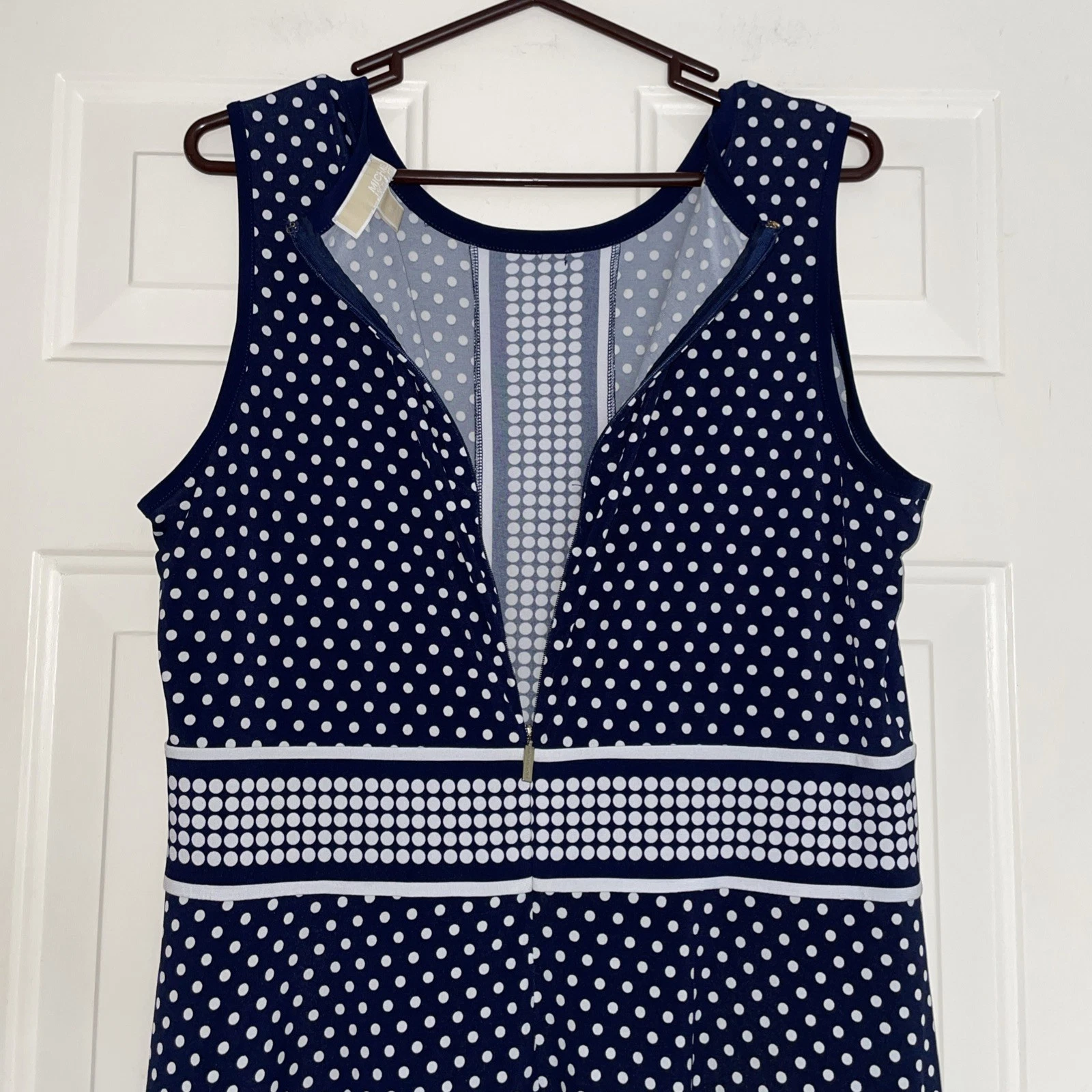 Abito donna Michael Kors jersey aderente e svasato 1x pois blu e bianco