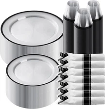 Goodluck 350 Piece Black Plastic Dinnerware Set 350 (50 guests), 