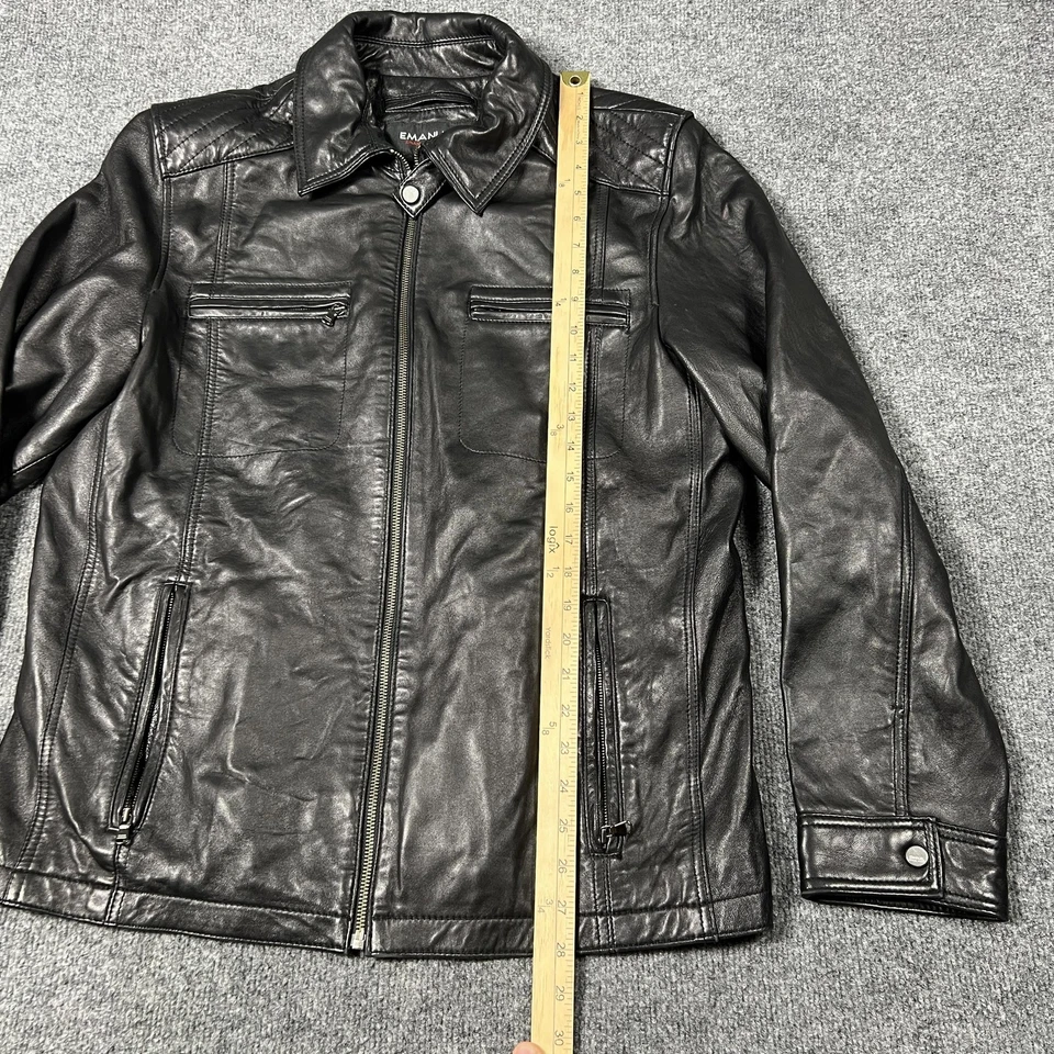 Jaqueta Emanuel Ungaro Masculina Grande Preta Nova Zelândia Couro de Cordeiro Moto Zíper Frontal - Imagem 4 de 4