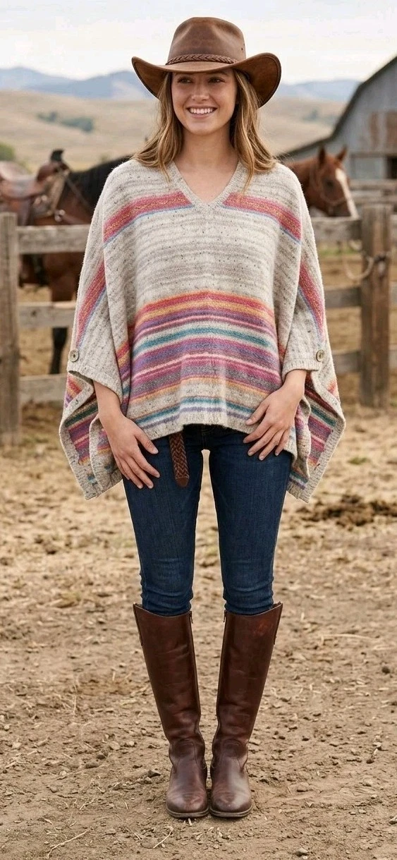 Kuna Women's Baby Alpaca Poncho Sweater Multicolor Striped Soft Knit Peru! S/M