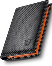 Carbon Fibre Real Leather Padded Handmade RFID Bi-Fold Wallet Card Note Slot Men