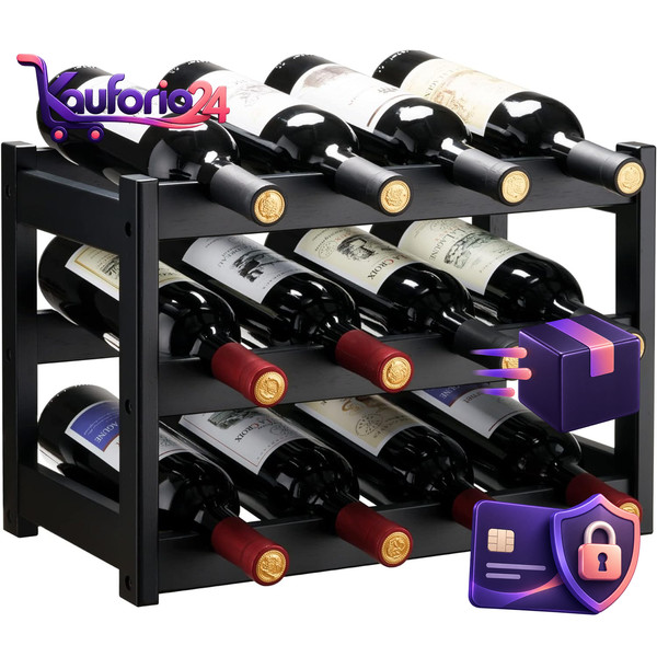 Weinregal Bambus 3 Etagen FüR 12 Flaschen Holz Schwarz Flaschenhalter-image