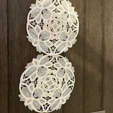 Two Cream Vintage 9  Round Battenburg Lace Doilies