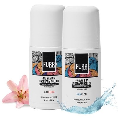 FURR 4% AHA BHA Underarm Roll On Aqua Fresh & Lush Flora Fragrance 40ml x 2