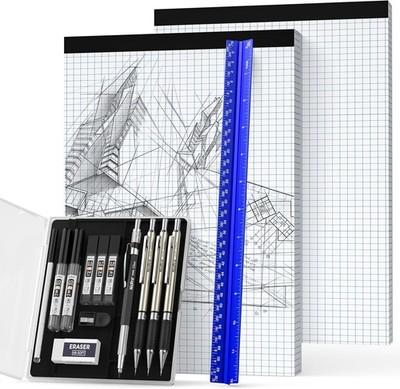 Nicpro 16PCS Drafting Tools with 12   Aluminum Architectural Scale Ruler,