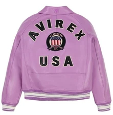 Men's Purple Avirex USA Icon Bomber Jacket Real Cowhide Leather Motorbike Jacket