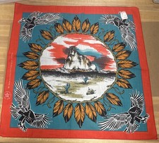 Vintage Southwest Aztec Bandana Cactus Handkerchief Pegasus USA Made Tribal