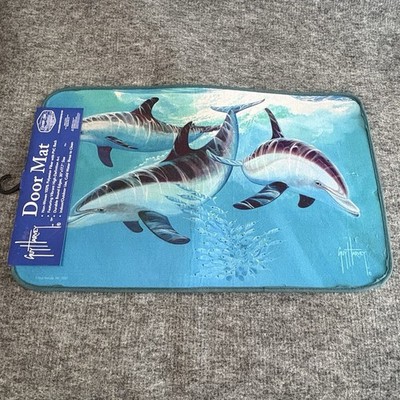 Guy Harvey Dolphin Door Mat Blue Ocean Fishing Coastal Indoor Outdoor 30 X 17.7