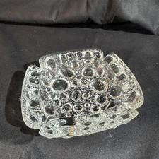 Vintage Libbey Pebble Bubble Clear Glass Notched Ashtray Dish 4"