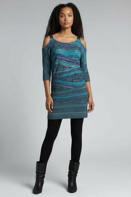 Cache Y2K Blue Knit Mini Dress Top Punk Cold Shoulder Indie Sleeze Hot Mom Large