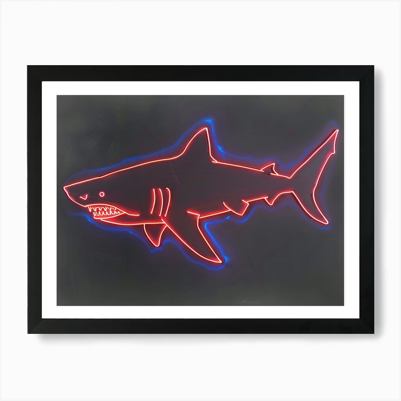 Neon Dark Red Whale Shark 2 Art Pri Framed Wall Art Poster Canvas Print ...