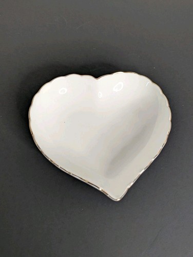 Lefton White Heart Shaped Bone China Dish Gold Edge
