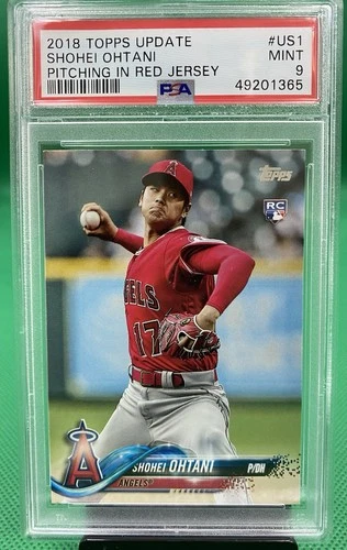 2018 Topps Update #US1 Shohei Ohtani Pitching in Red Jersey PSA 9