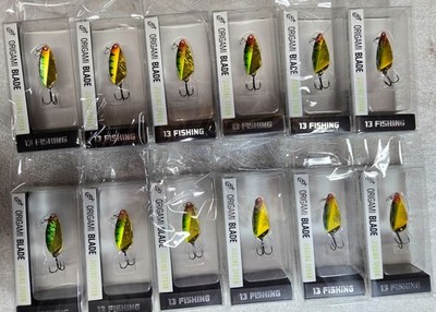 12 Pack, 13 Fishing Oragami Blade Flutter Spoon 1/16 oz Perch OB-P16, NEW