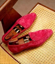 Handmade men red suede moccasin, formal slip on office leather shoes for mens