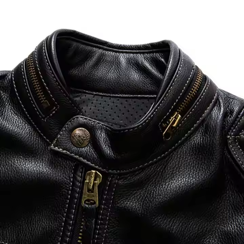 Herren Lederjacke oder Frühling Herbst Motorrad Style Naturleder Slim Fit - Bild 4 von 6