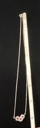 collana vintage 3 fiori centro rubino argento sterling 925 17". - Foto 4 di 7
