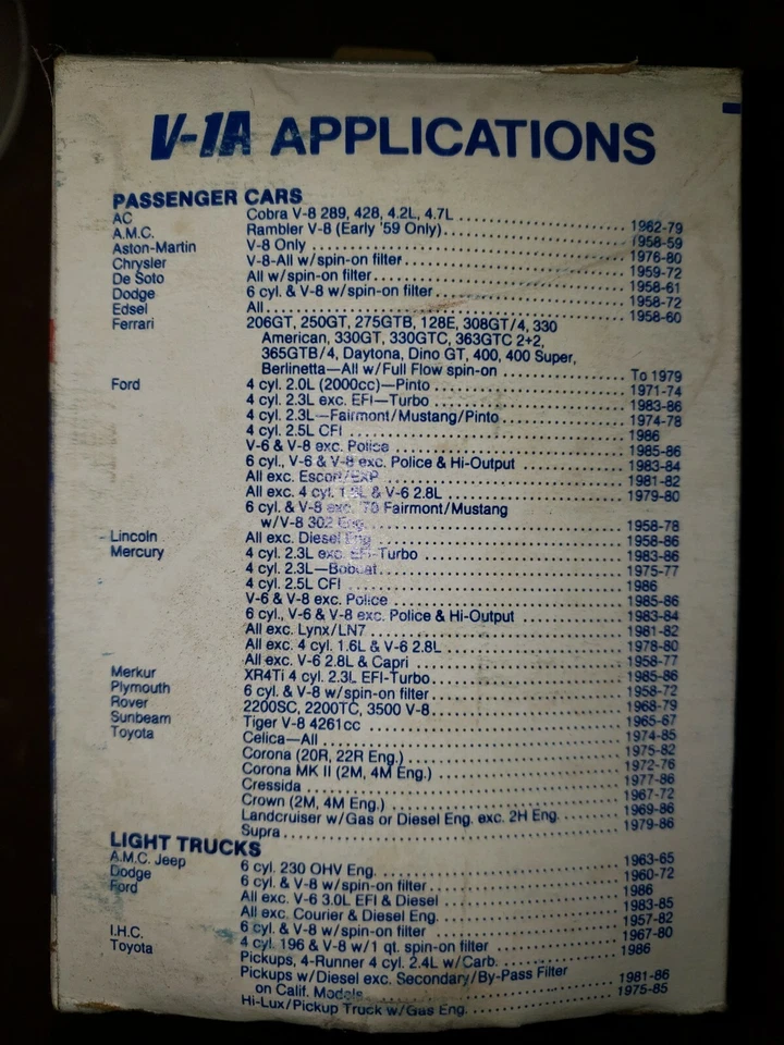 FILTRO DE ACEITE NORS Grupo 7 V-1A para FORD/LINC/MERC/ASTON-MARTIN/DODGE/FERRARI/AMC Foto 3 de 4