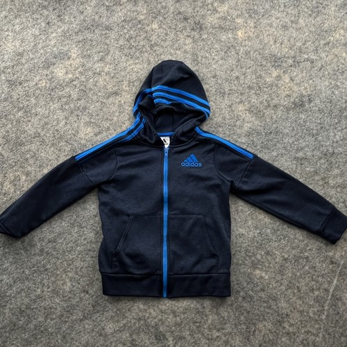 Adidas Boys Blue Long Sleeve Full Zip Hooded Sweatshirt Striped Jacket Size 6 - Picture 2 of 9