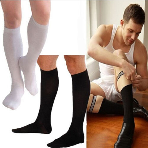 Fashion Men's Silk Stockings Ultra-Thin Stretchy Knee High Long Socks Hosiery - Afbeelding 1 van 23